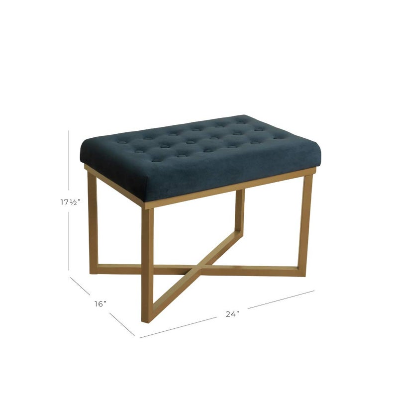 Homepop Home Decor | Upholstered Tufted Velvet Ottoman Bench | Ottoman Bench for Living Room & Bedroom, Blue, 24 x 16 x 17-1/2 inches high - Image 3